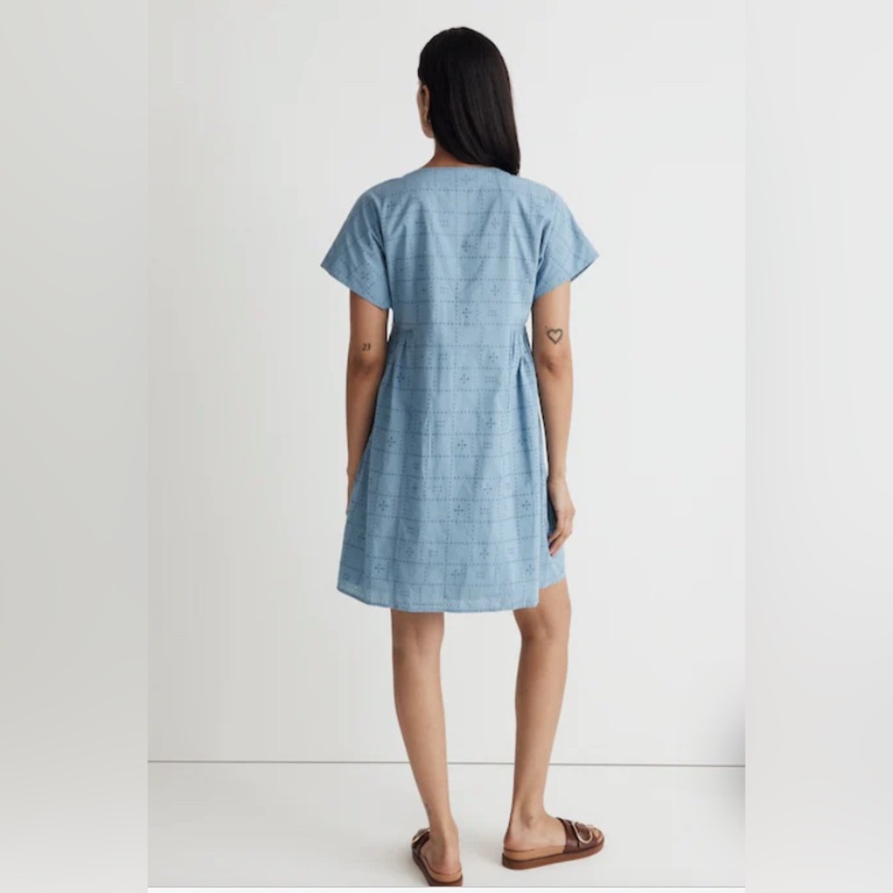 Madewell Tranquil Lake Blue Eyelet Button Front V-Neck Mini Dress SIZE XL - Picture 2 of 10